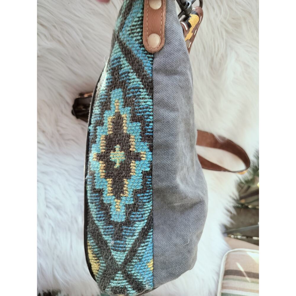 5869) Myra Forest Mist Hand-Tooled Shoulder Bag - Picture 6 of 10